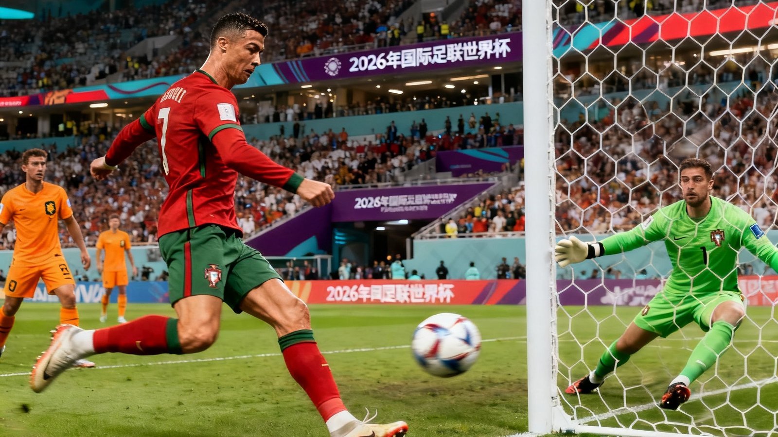 2026年国际足联世界杯C罗点球破门慢动作剪辑，葡萄牙1-0荷兰